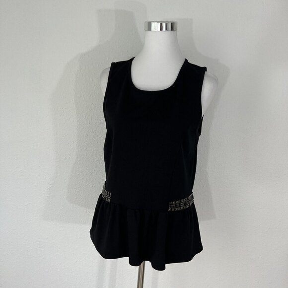 Design History Womans Blouse XXL Black Top Sleeveless Studded Embelished Stretch - Picture 3 of 16